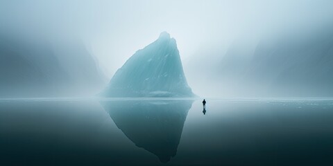A minimalist portrayal of an iceberg adrift in the vast ocean.