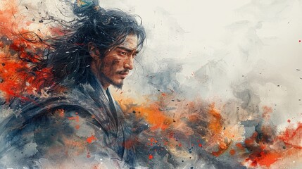 An epic martial hero from a Chinese action movie fantasy inspired by The Legend of the Condor Heroes - obrazy, fototapety, plakaty