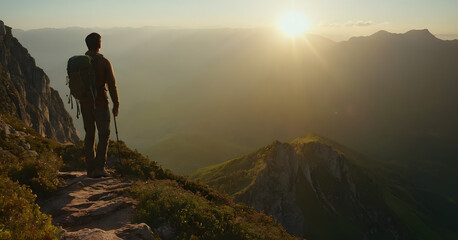 Fototapeta premium Person hiking in the mountains