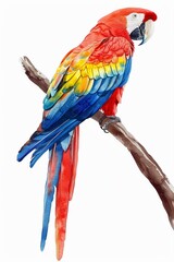 Obraz premium African parrot with bold plumage watercolor vivid strokes dynamic against a white scene