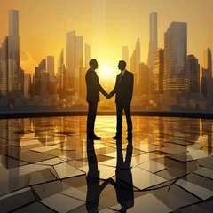 Foto op Canvas Banker shaking hands Baan Rak Un backdrop golden hour wide angle new beginnings © Sorat