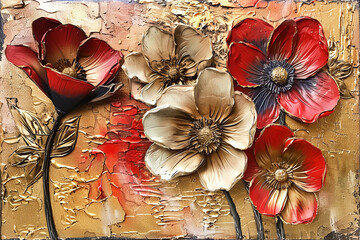 Red anemone blossom oil painting. Beautiful spring flower.