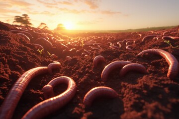 Earthworms in rich soil twilight wide shot natural reproduction process earths vitality