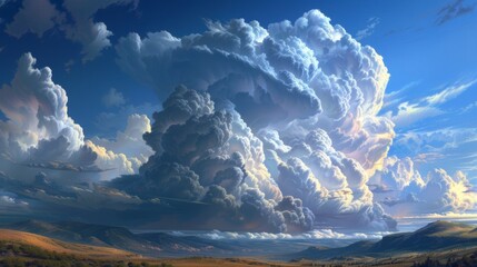 Majestic cumulonimbus clouds tower over a landscape - obrazy, fototapety, plakaty