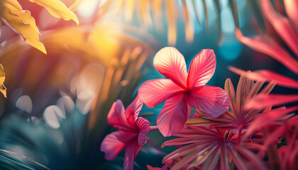 Lush tropical flora basking in the golden glow of sunlight, highlighting the beauty of the tropics, concept for the International Day of the Tropics