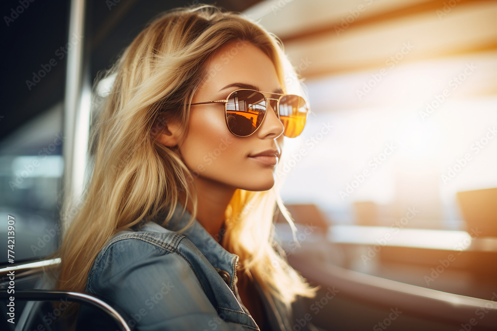 Poster AI generated image of person preparing to vacation and waiting for plane at airport