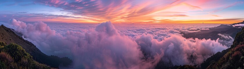 Panoramic view of a colorful dawn - obrazy, fototapety, plakaty