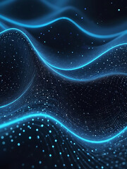 Abstract blue interweaving of colored dots and lines, Wave of dots and particles technology background and weave lines. Abstract background. Network connection structure. ai