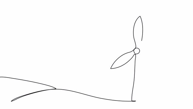 Wind power station. One line drawing animation with alpha channel.