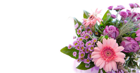 Colorful bouquet of pink flowers isolated on blur background. - 774214967