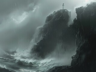 Rugged cliffs against a stormy sea - obrazy, fototapety, plakaty