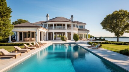 Obraz na płótnie Canvas Mediterranean inspired villa with a sprawling garden and a private beach access in the exclusive Hamptons, New York