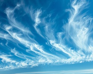Vivid display of cirrus clouds at high altitude - obrazy, fototapety, plakaty