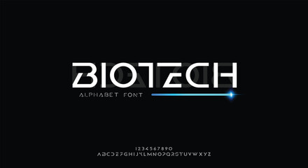 Biotech, an abstract technology futuristic alphabet font. digital space typography vector illustration design - obrazy, fototapety, plakaty