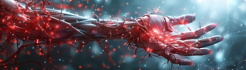 A futuristic background to complement a detailed 3D rendering of human vein anatomy, merging science and art in a unique and visually stunning way - obrazy, fototapety, plakaty