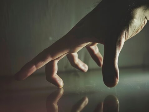 A hand is reaching out to touch a surface