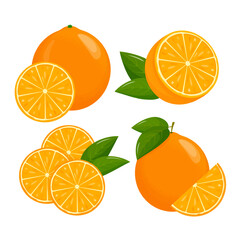 Orange fruit. Oranges that are segmented on a white background, juicy seasonal fruits, citrus. Vector illustration.