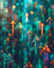 An artwork symbolizing sustainability and green development in business through a visual representation of interconnected upward arrows