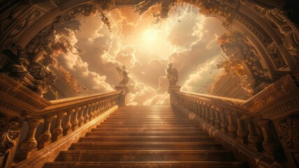 Stairway to heaven in light created with Generative AI - obrazy, fototapety, plakaty