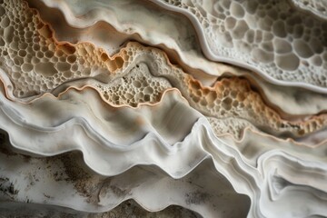 Close-up of naturally layered stone textures with porous details. - obrazy, fototapety, plakaty