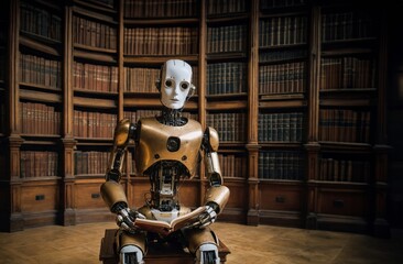 AI Robot readimg book in library