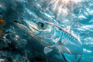 A large fish is swimming in the ocean