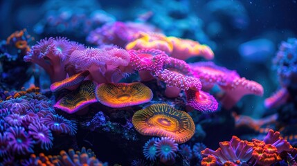 Fototapeta premium A colorful coral reef with many different types of sea plants