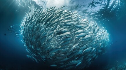 Fototapeta na wymiar A large group of fish swimming in the ocean