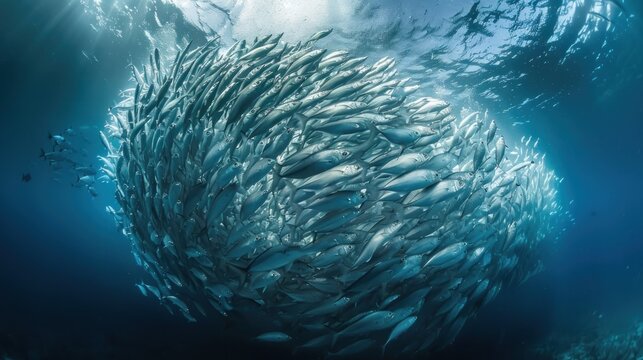 A large group of fish swimming in the ocean