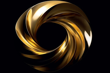 Graphic resources, technology concept. Abstract futuristic metallic golden twister spiral object isolated on black background