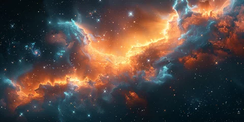 Poster A spectacular cosmic nebula, ablaze with fiery stellar formation and twinkling stars, offering a window into the universe's grandeur.. © bajita111122