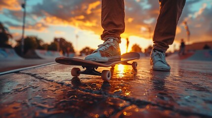 A summer skateboard session in a city park - obrazy, fototapety, plakaty