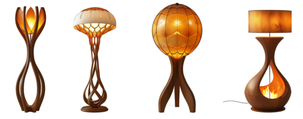 Modern wood floor lamps design collection for living room with isolated on transparent or white background
