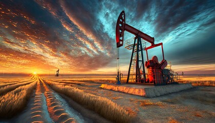 Fototapeta na wymiar oil pump at sunset