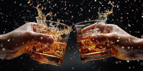 Golden Whiskey Cheers: A Festive Splash of Elegance - obrazy, fototapety, plakaty
