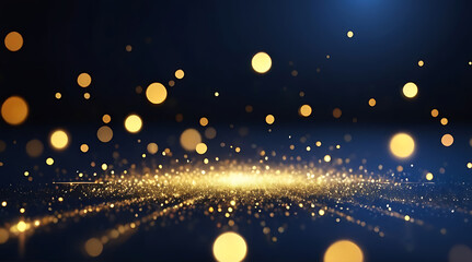 abstract background with Dark blue and gold particle. Christmas Golden light bokeh on navy blue background. black bokeh background black texture dark Gold foil texture. Holiday concept. ai