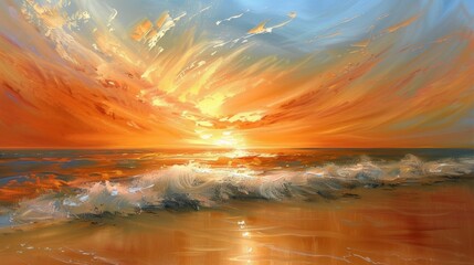 Fototapeta na wymiar Sunset Over the Ocean Painting