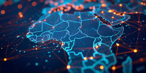 Digital map of Africa, concept of global network and connectivity, data transfer and cyber technology, business exchange, information and telecommunication