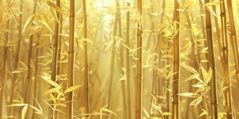 Bamboo forest where each stalk is rendered in polished gold, and the leaves are delicate sheets of jade, a pattern that speaks to both strength and flexibility created with Generative AI Technology