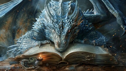 A dragon guarding a treasure of knowledge in the brain