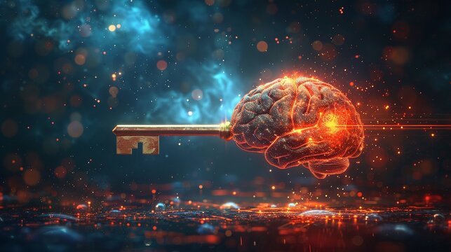 A key unlocking a brain