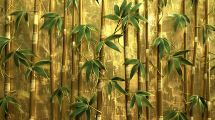 Fototapeta na wymiar Bamboo forest where each stalk is rendered in polished gold, and the leaves are delicate sheets of jade, a pattern that speaks to both strength and flexibility created with Generative AI Technology