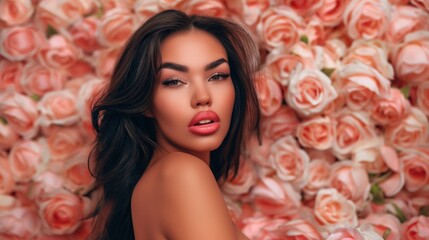 Sultry Glance with a Rose Garden Backdrop