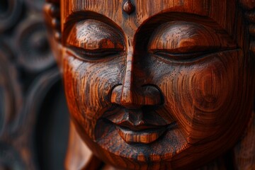 Wooden Statue With Closed Eyes