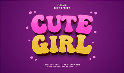 Cute Girl Editable Text Effect Style 3d Cartoon