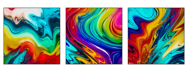 Set of 3 Watercolor painting on canvas . Alkohol ink  background .  Generated by Ai - obrazy, fototapety, plakaty