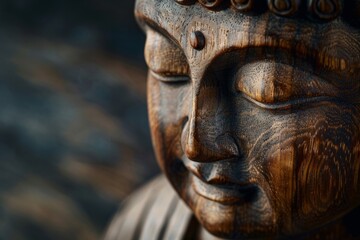 Fototapeta na wymiar Close Up of a Wooden Statue of a Buddha