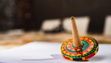 Old colorful wooden spinning top