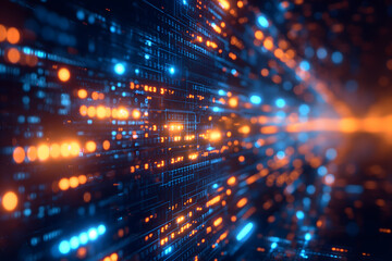 Naklejka premium Futuristic Technology Data Stream with Dynamic Particles and Binary Code