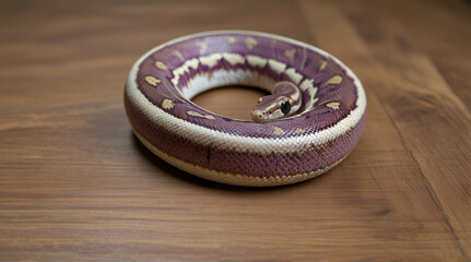 Snake egg ball python on a brown wood color Purple  .Generative AI